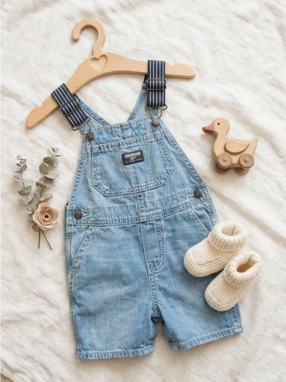 OshKosh B'gosh Denim Short Overalls with Striped Straps